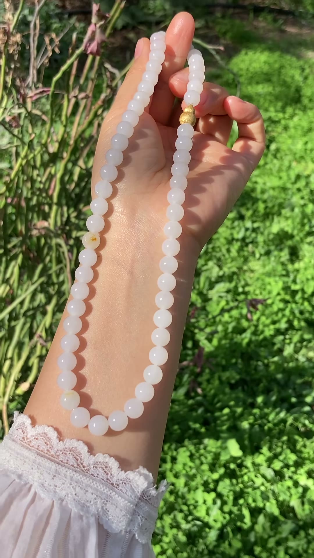 Seed Jade Round Bead Necklace